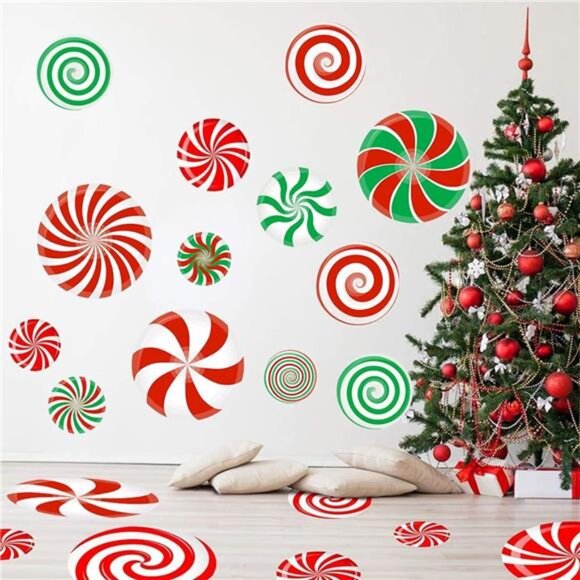 77 PCS Christmas Candy Wall Decals Floor Stickers Peppermint Xmas Party Decor - Picture 1 of 7